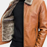 Gilles | Veste effet cuir noire col sherpa