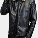 Gilles | Veste effet cuir noire col sherpa