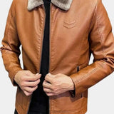 Gilles | Veste effet cuir noire col sherpa