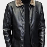 Gilles | Veste effet cuir noire col sherpa