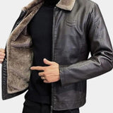 Gilles | Veste effet cuir noire col sherpa