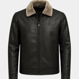 Gilles | Veste effet cuir noire col sherpa