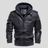 Pierre | Blouson effet cuir marron capuche bordeaux