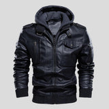 Pierre | Blouson effet cuir marron capuche bordeaux