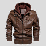 Pierre | Blouson effet cuir marron capuche bordeaux
