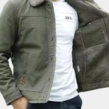 Maxime | Blouson aviateur vert olive col sherpa gris