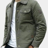 Maxime | Blouson aviateur vert olive col sherpa gris