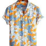 Chemise à Manches Courtes en Coton avec Motif de Feuilles Tropicales pour Hommes