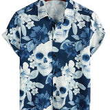 Chemise à Manches Courtes en Coton avec Motif Crâne et Rose pour Hommes