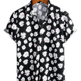 Chemise Noire à Manches Courtes en Coton Hawaii pour Hommes
