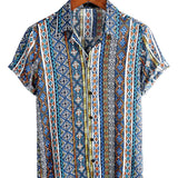 Chemise Retro en Coton à Manches Courtes Boho pour Hommes