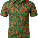 Chemise en Coton pour Homme au Style Rétro des Années 70 à Fleurs, Verte, pour l'Été, de Plage, Boho, à Manches Courtes