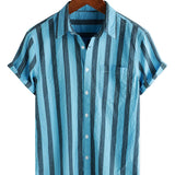 Chemise en Coton pour Homme avec Poche, Style Hawaïen, pour les Vacances, avec Boutons et Manches Courtes