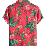 Chemise à Manches Courtes en Coton de Style Hawaïen avec Fleurs Rouges pour Hommes