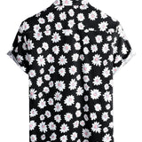 Chemise Noire à Manches Courtes en Coton Hawaii pour Hommes