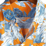 Chemise à Manches Courtes en Coton avec Motif de Feuilles Tropicales pour Hommes