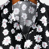 Chemise Noire à Manches Courtes en Coton Hawaii pour Hommes