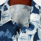 Chemise Hawaïenne à Manches Courtes avec Motif Crâne pour Hommes