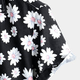 Chemise Noire à Manches Courtes en Coton Hawaii pour Hommes