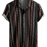 Chemise à Manches Courtes en Coton de Style Western des Années 70 avec Ceinture Noire pour Hommes