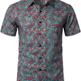Chemise Vintage à Manches Courtes en Coton avec Motif Paisley pour Hommes