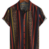 Chemise Masculine à Motif de Tache de Lion à Rayures Verticales à Manches Courtes pour les Vacances d'Été
