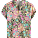 Chemise à Manches Courtes en Coton avec Crâne Rose pour Hommes