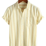 Chemise en Coton pour Homme avec Poche, Style Hawaïen, pour les Vacances, avec Boutons et Manches Courtes