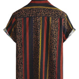 Chemise Masculine à Motif de Tache de Lion à Rayures Verticales à Manches Courtes pour les Vacances d'Été