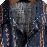 Chemise à Manches Courtes en Coton avec Boutons pour Hommes, Rétro Années 70, Rayures, Marine, Vintage
