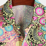 Chemise à Manches Courtes en Coton avec Crâne Rose pour Hommes