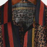 Chemise Masculine à Motif de Tache de Lion à Rayures Verticales à Manches Courtes pour les Vacances d'Été
