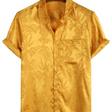 Chemise Courte en Coton pour Homme à Fleurs avec Boutons, Jacquard d'Été