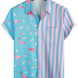 Chemise à Manches Courtes en Coton avec Motif Flamants et Ceinture pour Hommes