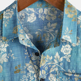 Chemise à Manches Courtes en Coton avec Motif Floral Bleu pour Hommes