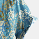 Chemise à Manches Courtes en Coton avec Motif Floral Bleu pour Hommes