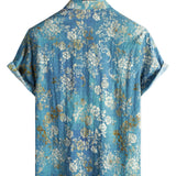 Chemise à Manches Courtes en Coton avec Motif Floral Bleu pour Hommes