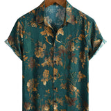 Chemise Hawaïenne en Coton Vintage pour Hommes, à Boutons, Manches Courtes, Verte