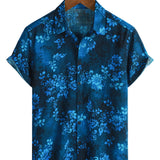 Chemise à Manches Courtes en Coton à Fleurs Hawaïennes Bleue pour Hommes