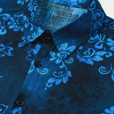 Chemise à Manches Courtes en Coton à Fleurs Hawaïennes Bleue pour Hommes