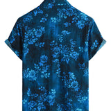 Chemise à Manches Courtes en Coton à Fleurs Hawaïennes Bleue pour Hommes