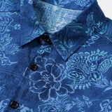 Chemise Homme à Manches Courtes à Fleurs en Coton de Style Hawaïen Bleue