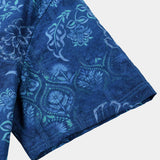 Chemise Homme à Manches Courtes à Fleurs en Coton de Style Hawaïen Bleue