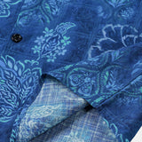 Chemise Homme à Manches Courtes à Fleurs en Coton de Style Hawaïen Bleue