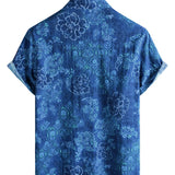 Chemise Homme à Manches Courtes à Fleurs en Coton de Style Hawaïen Bleue