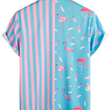 Chemise à Manches Courtes en Coton avec Motif Flamants et Ceinture pour Hommes