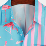 Chemise à Manches Courtes en Coton avec Motif Flamants et Ceinture pour Hommes