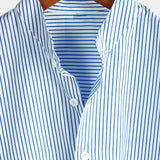 Chemise en Coton pour Homme avec Col Haut en Couleur Unie et Manches Courtes à Rayures Verticales Classiques