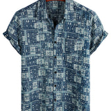 Chemise à Manches Courtes en Coton Rétro Casual pour Hommes