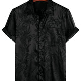 Chemise Courte en Coton pour Homme à Fleurs avec Boutons, Jacquard d'Été